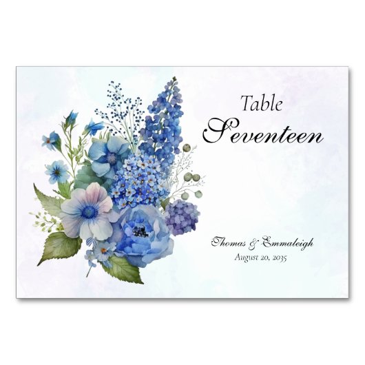 Bohemian Blauw-Violet Bloemen Brede Bruiloft Kaart (Voorkant)