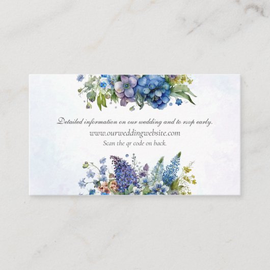 Bohemian Blauw-Violet Bloemen Bruiloft Details Informatiekaartje (Voorkant)