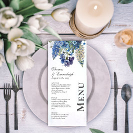 Bohemian Blauw-Violet Bloemen Bruiloft Menu