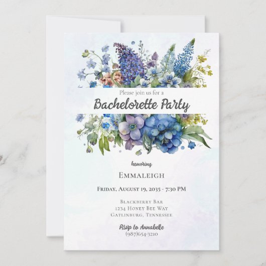 Bohemian Blauw-Violet Waterverf Bachelorette Party Kaart (Voorkant)