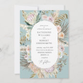 Bohemian Blauwgroen Elegant Bloemen Bruiloft Uitno Kaart (Voorkant)