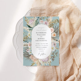 Bohemian Blauwgroen Elegant Bloemen Bruiloft Uitno Kaart