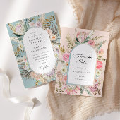 Bohemian Blauwgroen Elegant Bloemen Bruiloft Uitno Kaart