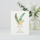 Bohemian Blauwgroen Feathers Rustic Save the Date Aankondigingskaart (Staand voorkant)
