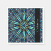Bohemian Blauwgroen Floral Star Pattern Napkins 2 Servetten (Voorkant)