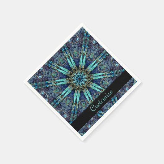 Bohemian Blauwgroen Floral Star Pattern Napkins 2 Servetten (Hoek)