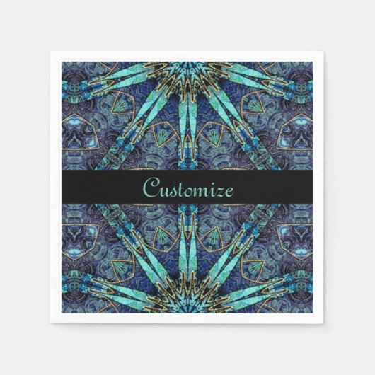 Bohemian Blauwgroen Floral Star Pattern Napkins Servetten (Voorkant)