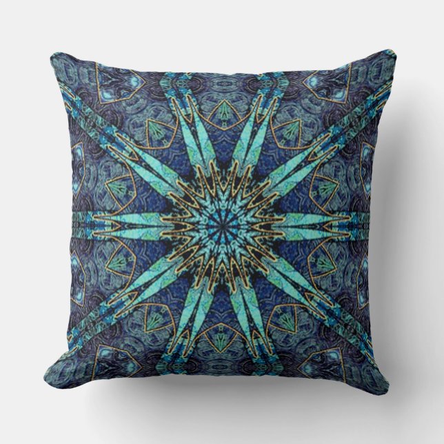Bohemian Blauwgroen Floral Star Pattern Sierkussen (Voorkant)