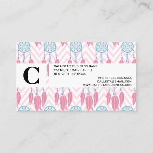 Bohemian Blauwgroen Roze Beaded Drocatcher Chevron Klantenkaartje (Achterkant)