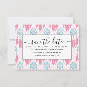 Bohemian Blauwgroen Roze Beaded Drocatcher Chevron Save The Date