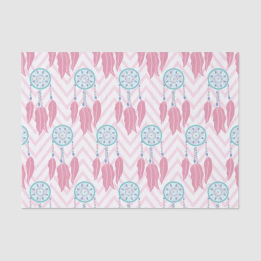 Bohemian Blauwgroen Roze Beaded Drocatcher Chevron Tissuepapier (Voorkant)