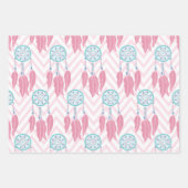 Bohemian Blauwgroen Roze Drocatcher Chevron Patter Inpakpapier Vel (Voorkant 3)