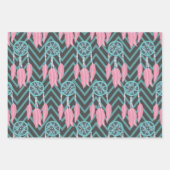 Bohemian Blauwgroen Roze Drocatcher Chevron Patter Inpakpapier Vel (Voorkant)