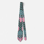Bohemian Blauwgroen Roze Drocatcher Chevron Patter Stropdas (Voorkant)