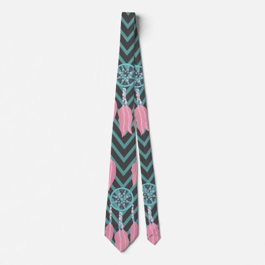 Bohemian Blauwgroen Roze Drocatcher Chevron Patter Stropdas (Voorkant)