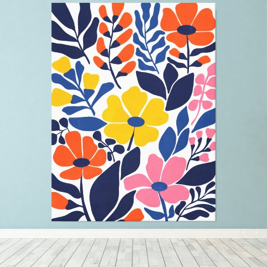 Bohemian bloeit midden eeuw moderne bloemen canvas afdruk (Insitu (Houten vloer))