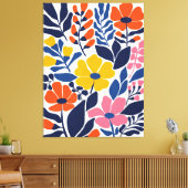 Bohemian bloeit midden eeuw moderne bloemen canvas afdruk (Insitu (Woonkamer))