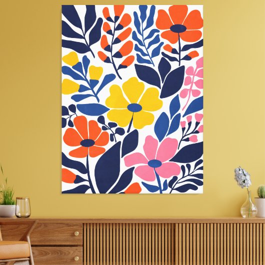 Bohemian bloeit midden eeuw moderne bloemen canvas afdruk (Insitu (Woonkamer))
