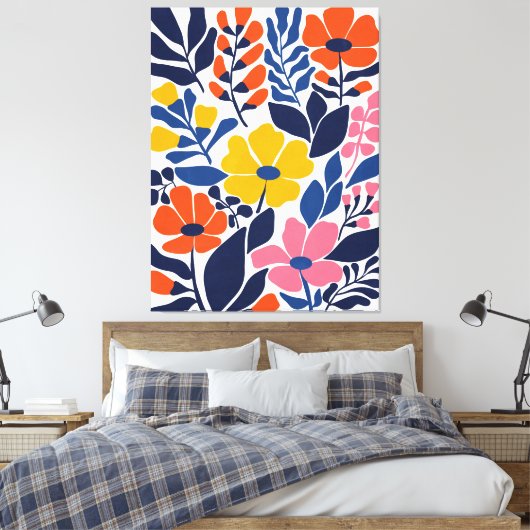 Bohemian bloeit midden eeuw moderne bloemen canvas afdruk (Insitu (Slaapkamer))