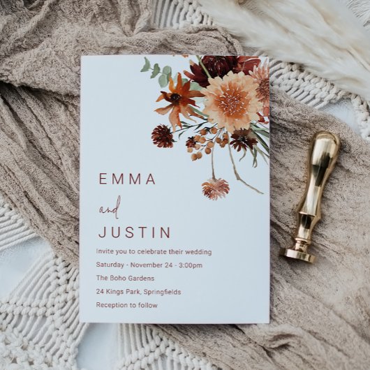 Bohemian Bloemen Alle seizoenen Bruiloft Kaart