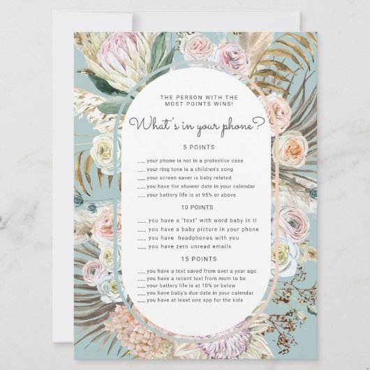 Bohemian Bloemen Baby shower Telefoon Spel Kaart (Voorkant)