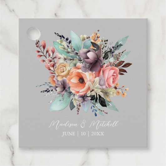 Bohemian Bloemen Boeket Waterverf Bedankjes Labels (Voorkant)