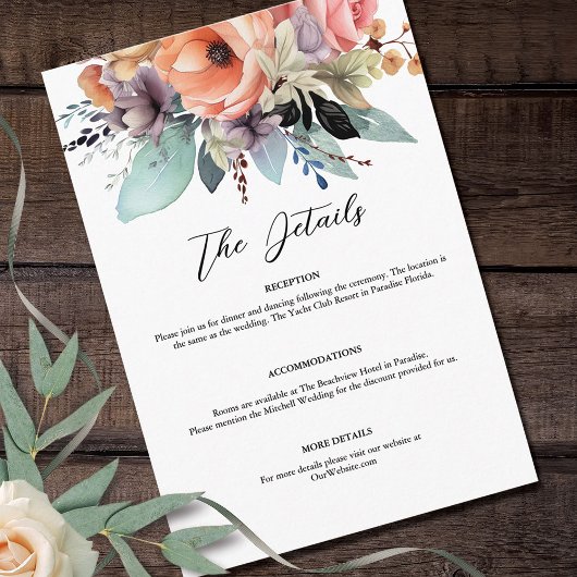 Bohemian Bloemen Boeket Waterverf Informatiekaartje