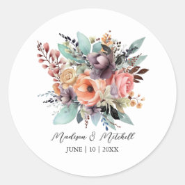 Bohemian Bloemen Boeket Waterverf Ronde Sticker