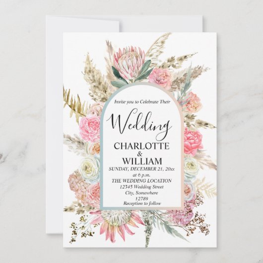 Bohemian Bloemen Lijst Bruiloft Kaart (Voorkant)