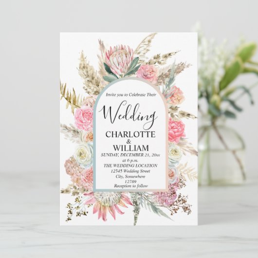 Bohemian Bloemen Lijst Bruiloft Kaart (Staand voorkant)