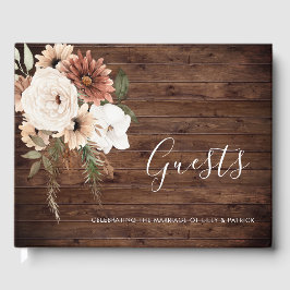 Bohemian Bloemen Terracotta Bruiloft Rustiek Hout Gastenboek