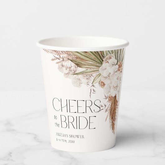 Bohemian Bloemen & Veren Douche Papieren Bekers (Achterkant)