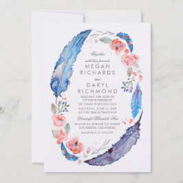 Bohemian Bloemen Veren Rustieke Bruiloft Kaart