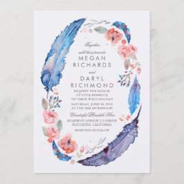 Bohemian Bloemen Veren Rustieke Bruiloft Kaart