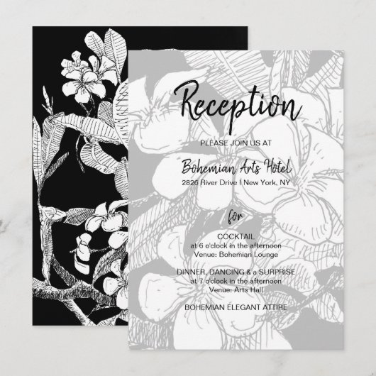 Bohemian Bloemen Zwart Wit Receptie Informatiekaartje (Voorkant / Achterkant)