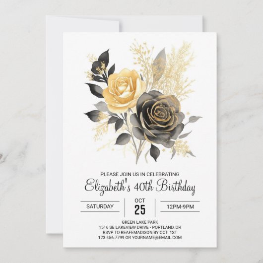 Bohemian Bloom Goud en Zwart 30e verjaardag Kaart (Voorkant)