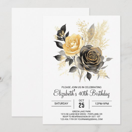 Bohemian Bloom Goud en Zwart 30e verjaardag Kaart (Voorkant / Achterkant)