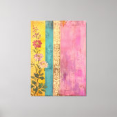 Bohemian Bloom – Wilde bloemen op gestreept doek Canvas Afdruk (Voorkant)