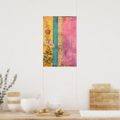 Bohemian Bloom – Wilde bloemen op gestreept doek Poster (Keuken)