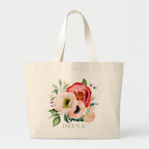 Bohemian Blooms Bouquet gepersonaliseerd Grote Tote Bag