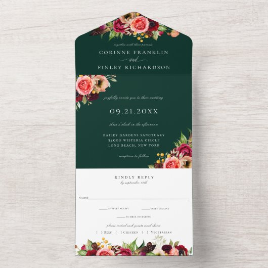 Bohemian Blooms Bruiloft Alles In Een Uitnodiging (Binnen)