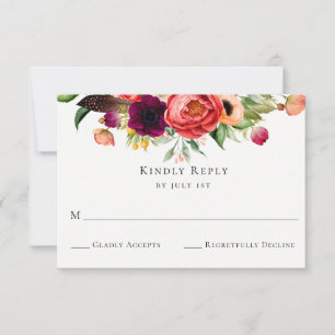Bohemian Blooms Bruiloft RSVP Kaart