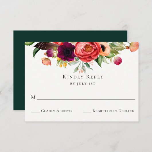 Bohemian Blooms Bruiloft RSVP Kaart (Voorkant / Achterkant)