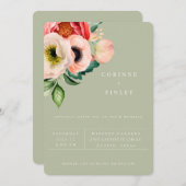 Bohemian Blooms Dusty Olive Weddenschap Aankondiging (Voorkant / Achterkant)