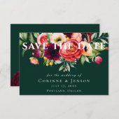 Bohemian Blooms Emerald Save the Date Aankondiging (Voorkant / Achterkant)
