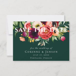 Bohemian Blooms Emerald Save the Date Aankondiging