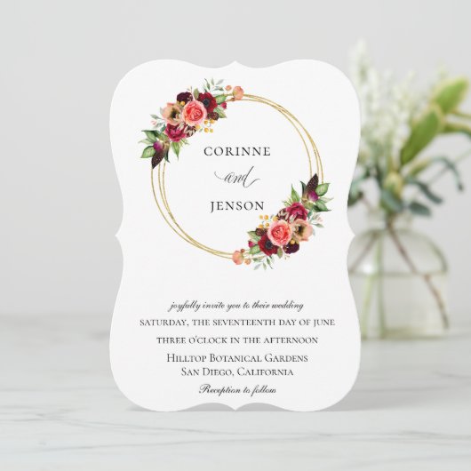 Bohemian Blooms Gold Hoops Bruiloft Kaart (Staand voorkant)