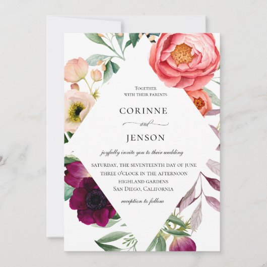 Bohemian Blooms Lijst bruiloft uitnodiging (Voorkant)