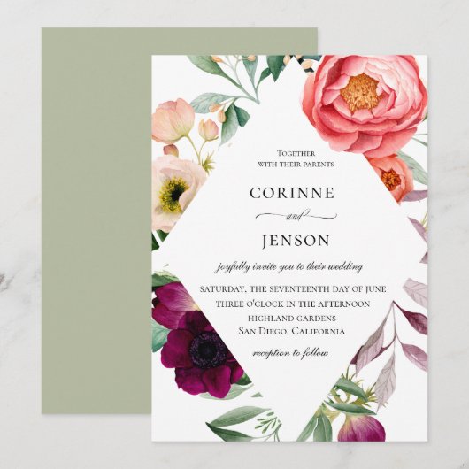 Bohemian Blooms Lijst bruiloft uitnodiging (Voorkant / Achterkant)