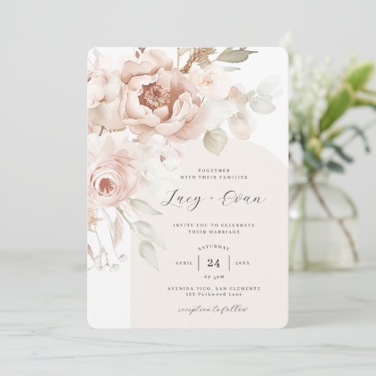 Bohemian Blooms Modern Arch Boho Wedding Kaart (Staand voorkant)